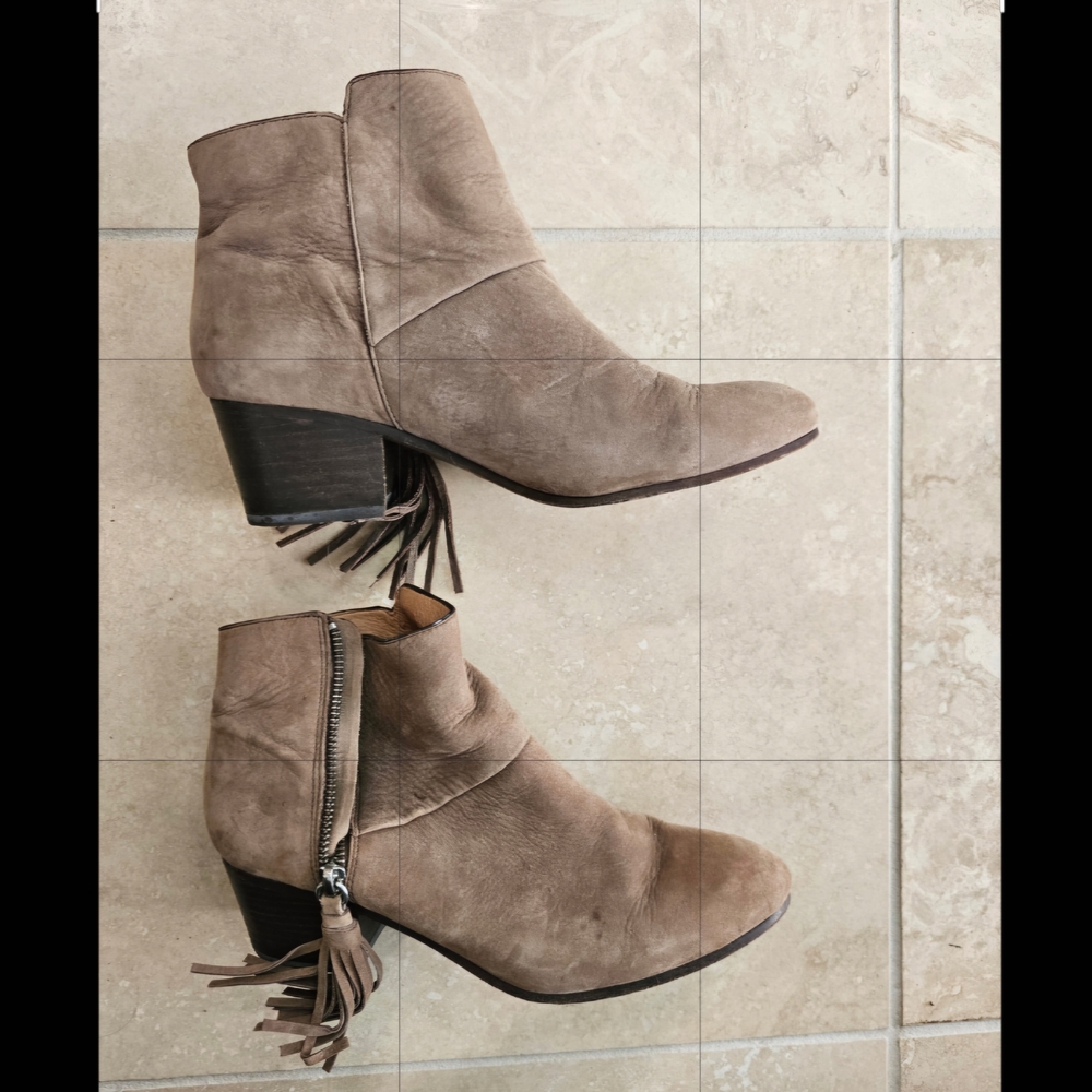 COACH Women's Tan Leather Ankle Boots with Fringe